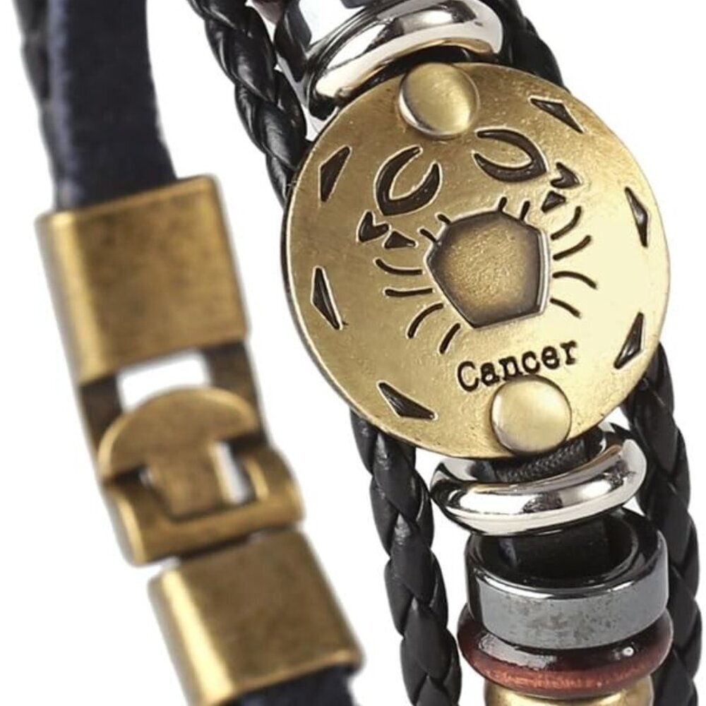 Punk Alloy Leather Bracelet for Constellation Braided Rope Bracelet Bangle
